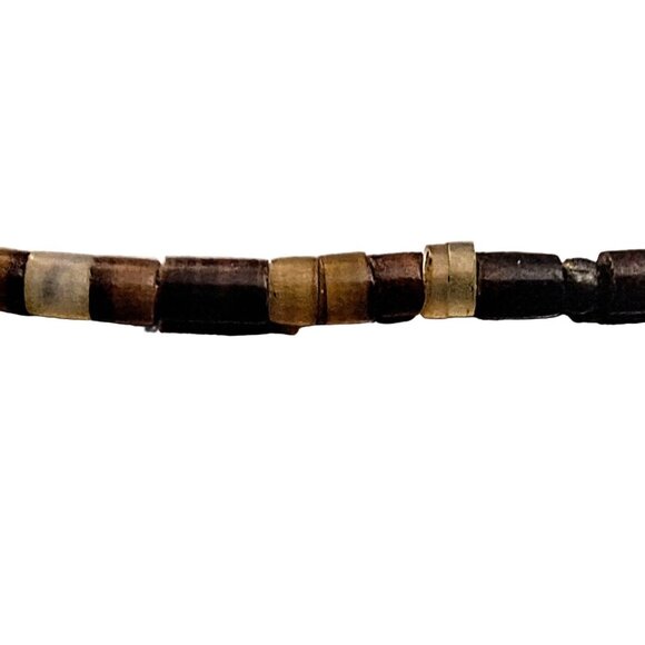 Vintage Bone Bead Necklace w/ Sliced Antler Bone Inlaid Silver & Mother of Pearl - Picture 6 of 7